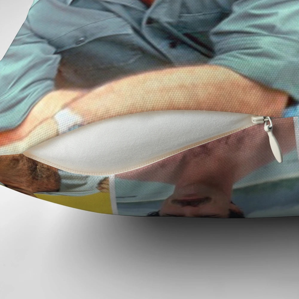 Collage-style pillow featuring the iconic actor Tom Selleck