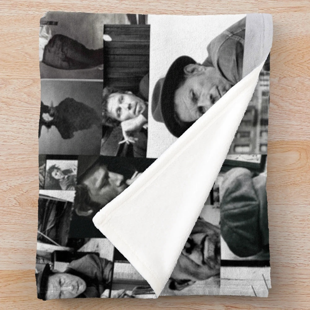 Tom Waits inspired plush blanket with photo collage design