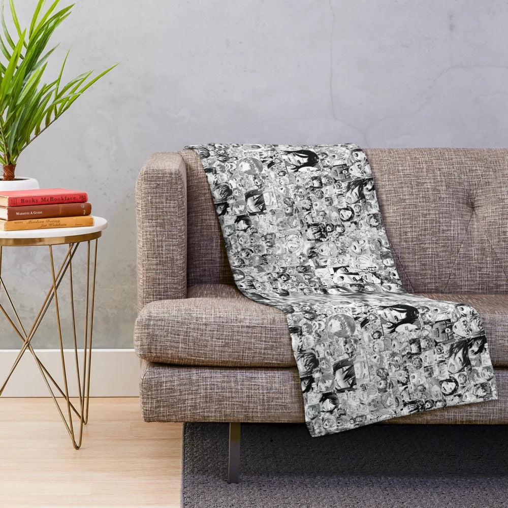 Plush blanket with a unique weird faces and ahegao pattern design