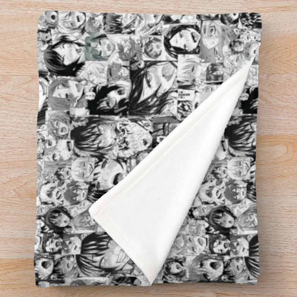 Plush blanket with a unique weird faces and ahegao pattern design