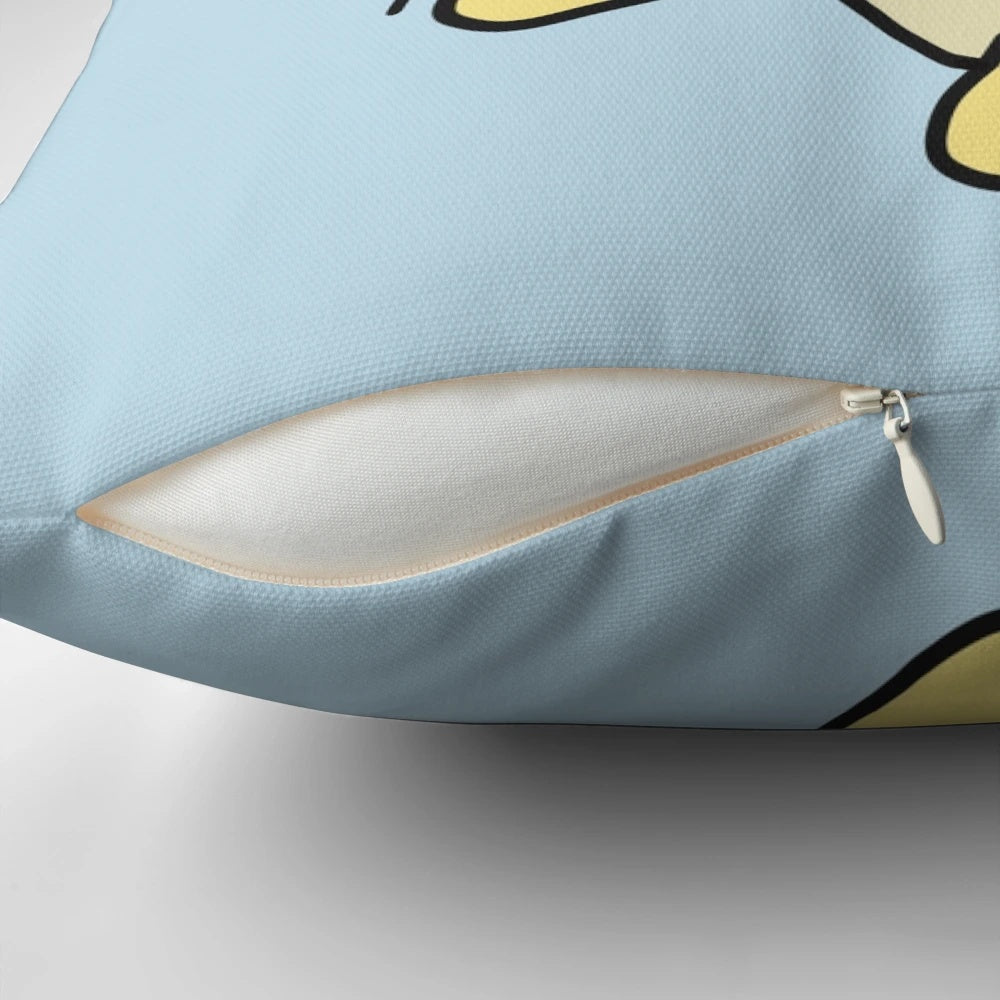 Unique "Woof!" dog-themed decorative pillow with a fun, quirky design