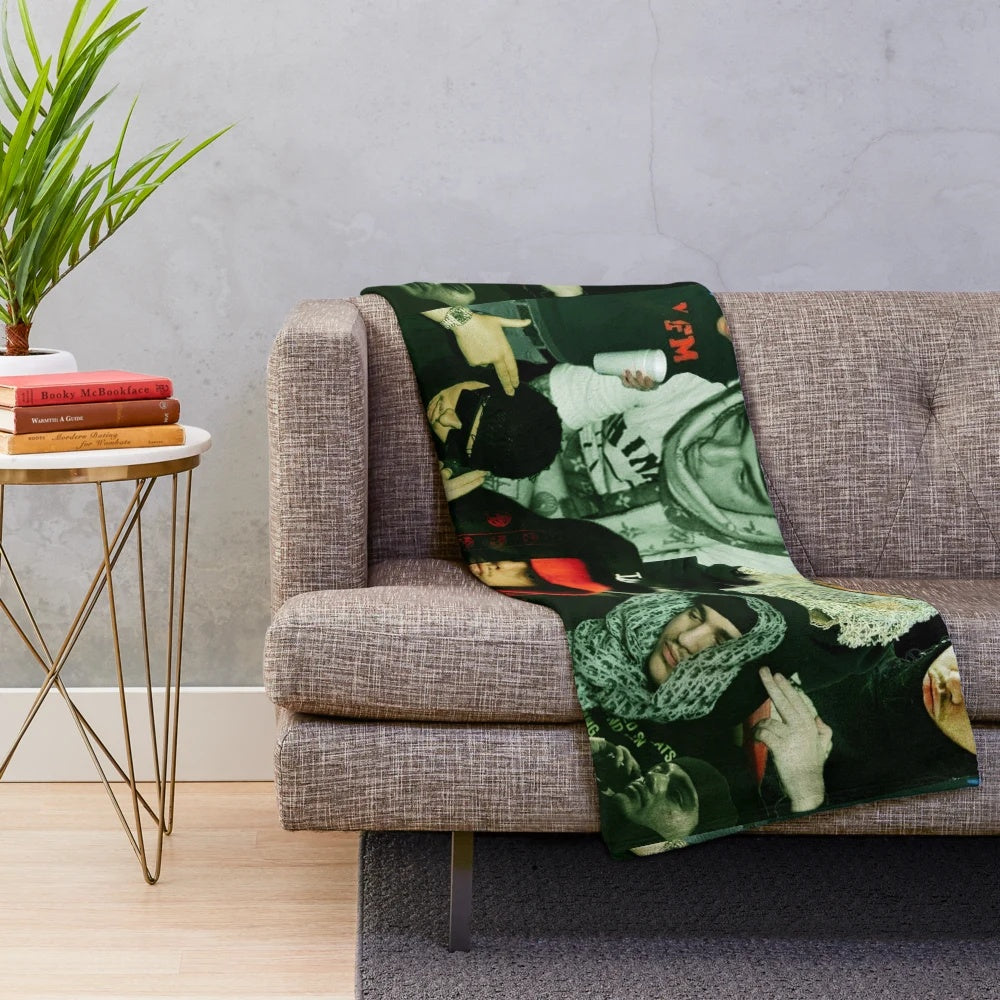 Yeat-themed plush blanket featuring a collage design