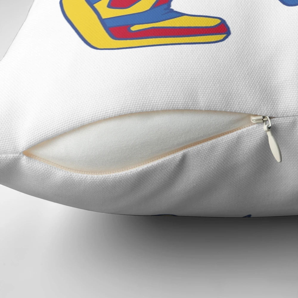 A Jayhawk wearing Jordan sneakers printed on a white pillow