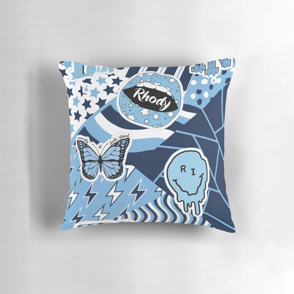 University of Rhode Island Rhody Collage Pillow with campus imagery and school colors