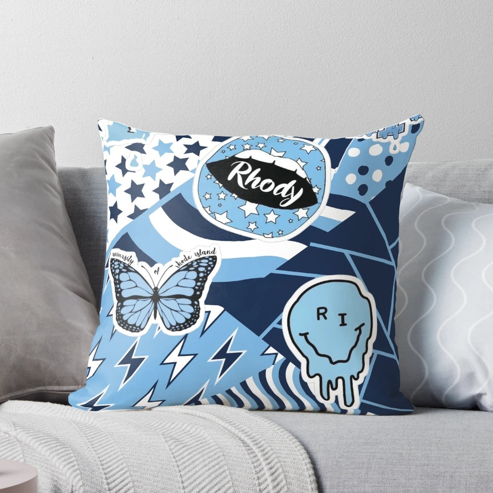 University of Rhode Island Rhody Collage Pillow with campus imagery and school colors