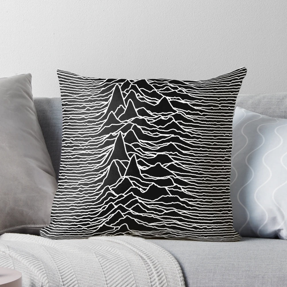 Pillow featuring the iconic album cover art for the 1979 album "Unknown Pleasures" by the alternative band
