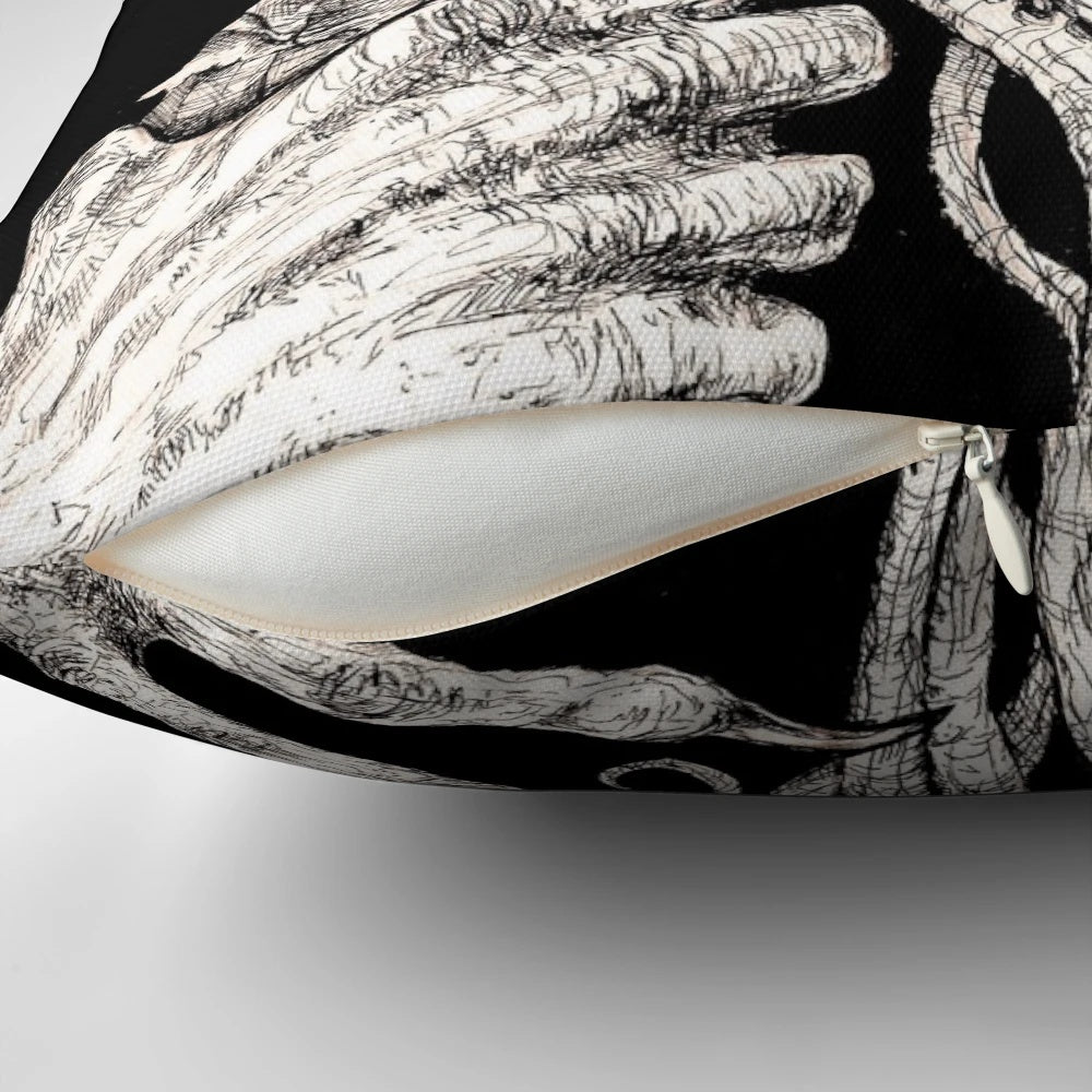 Amygdala-shaped pillow with a horror-inspired design