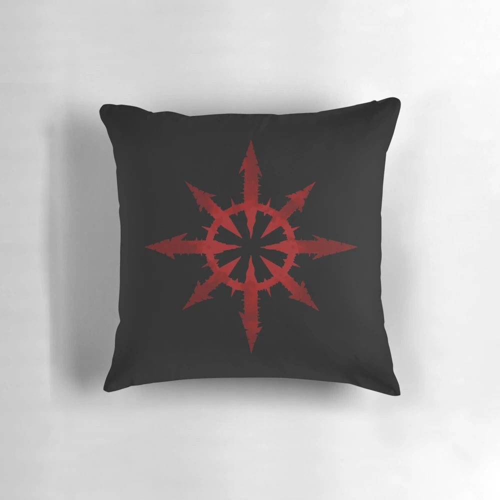 Chaos Blood Pillow - A Warhammer 40k-inspired design featuring the symbol of Chaos Undivided