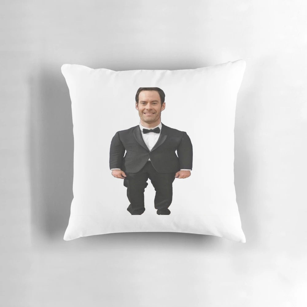 Pillow featuring a cursed image of Bill Hader, known for his roles in IT: Chapter 2, Barry, and as the iconic Stefon on SNL