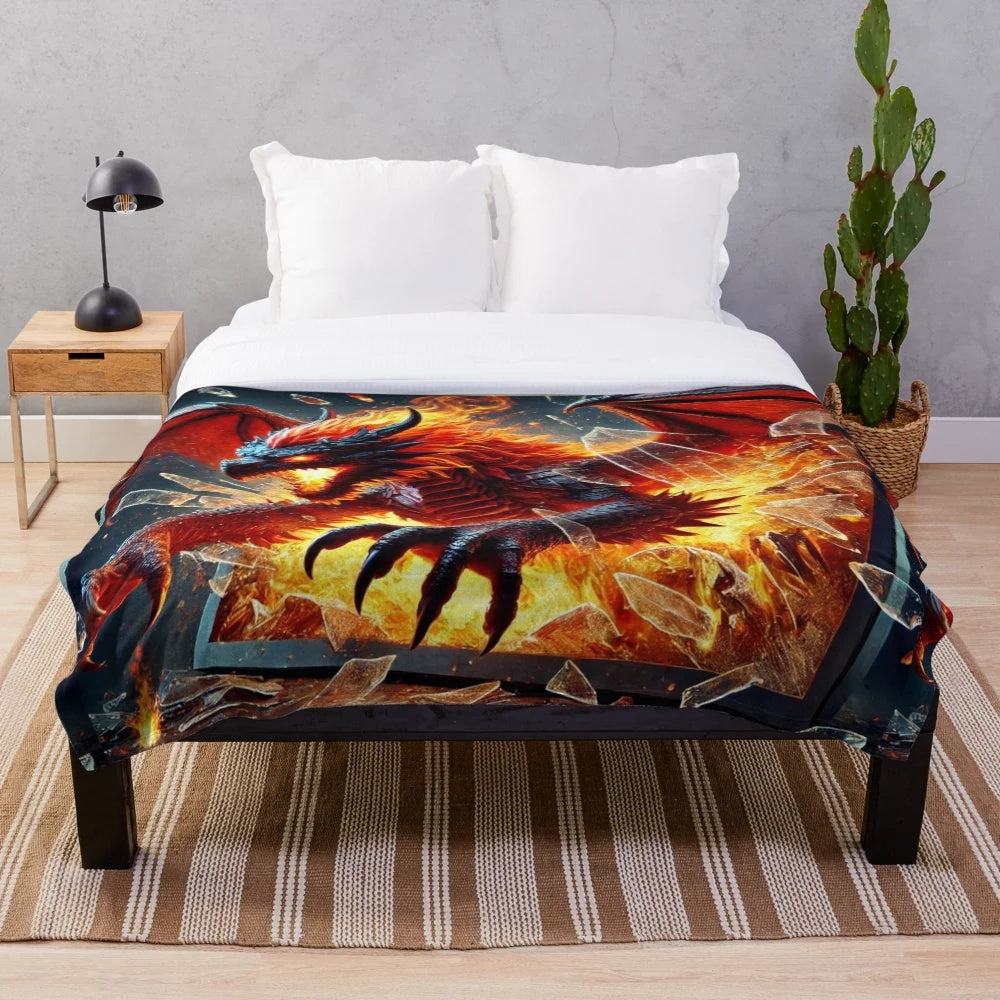 Stunning 3D dragon plush blanket with fiery escape design