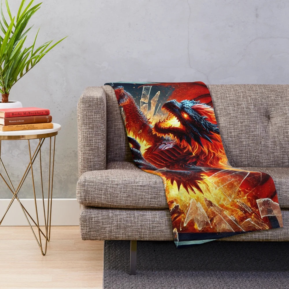 Stunning 3D dragon plush blanket with fiery escape design