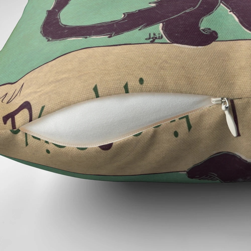 An art nouveau-style cat pillow with a revolutionary message of leftist and anarchist ideals.