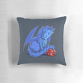 Plush blue dragon-themed D20 dice pillow for Dungeons & Dragons fans