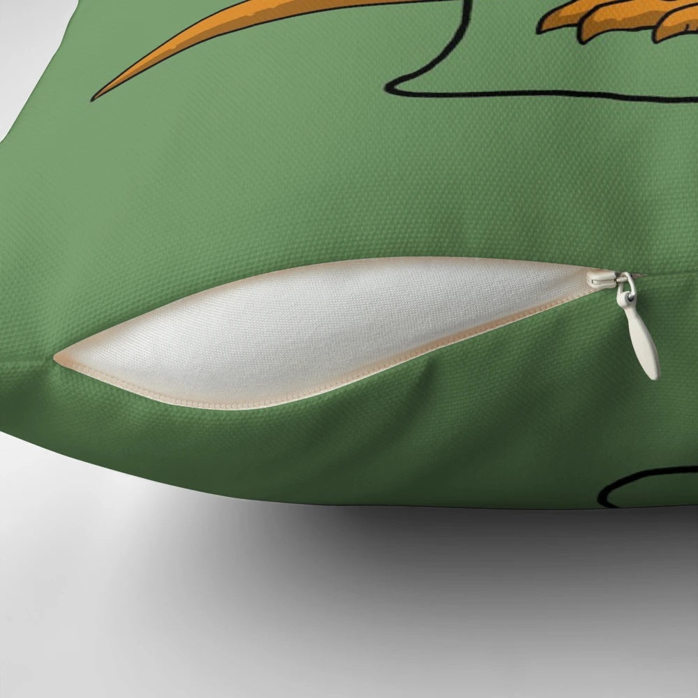 Foiled Again Pillow featuring a playful t-rex with tiny arms, perfect for dino-themed kids' decor and exercise.