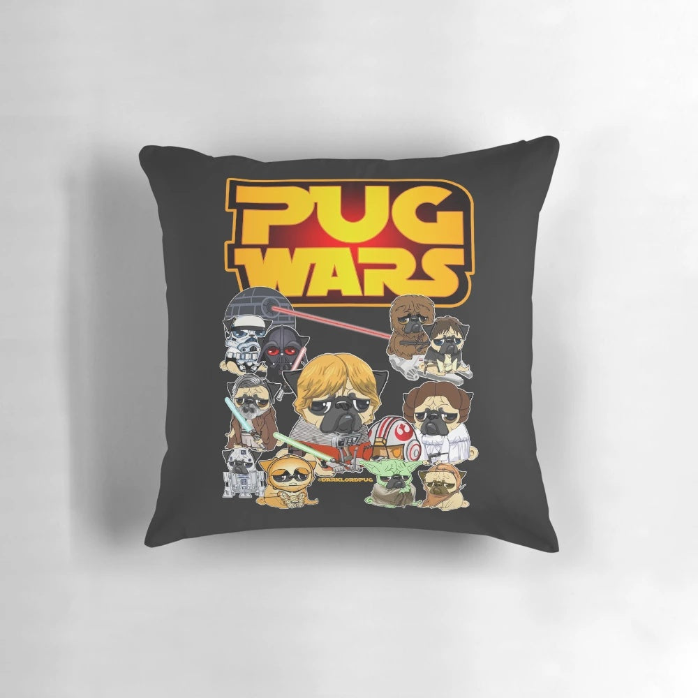 Pug Wars Pillow featuring a dark lord pug