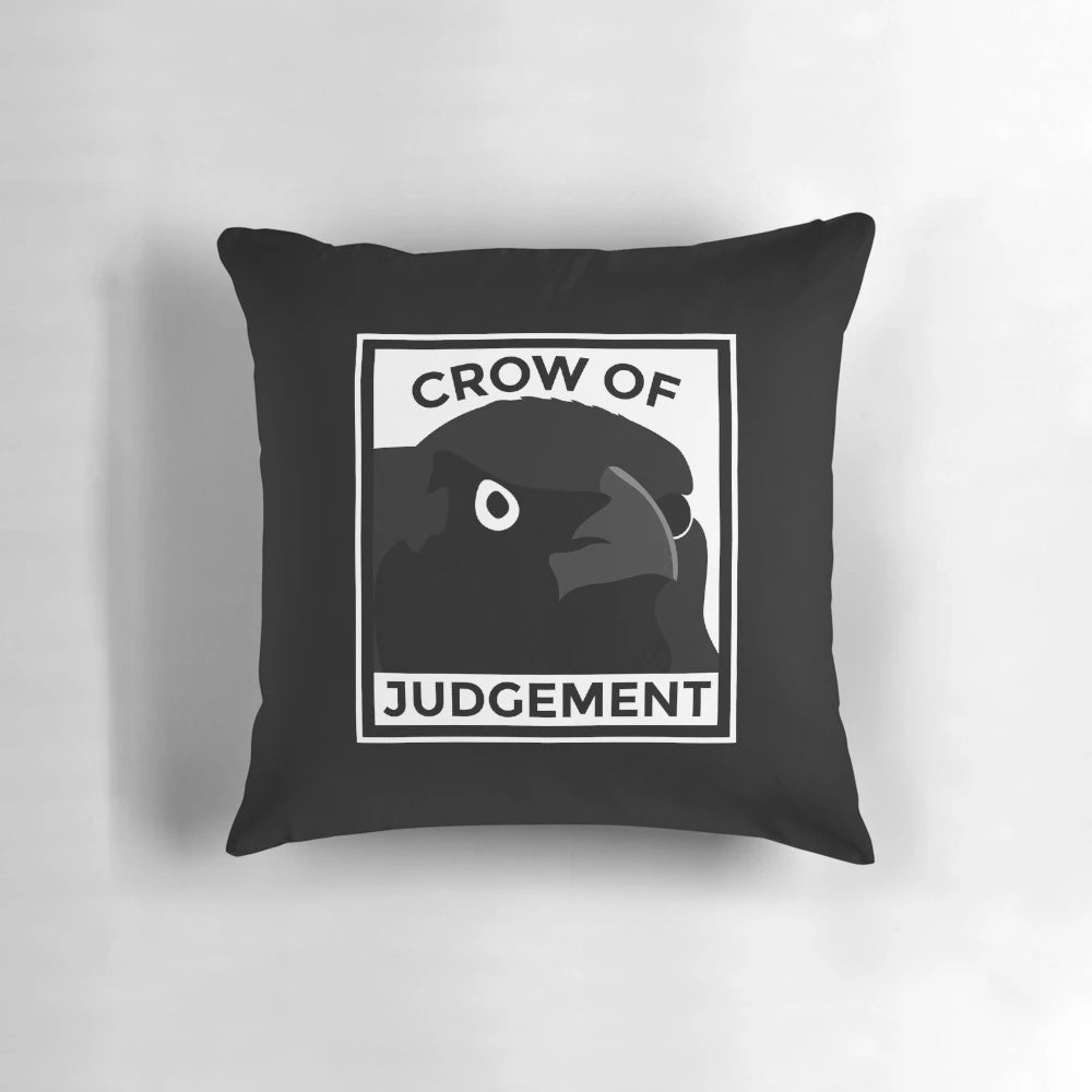 Pillow featuring the angry, furious, wrathful, and enraged "Crow of Judgement" meme