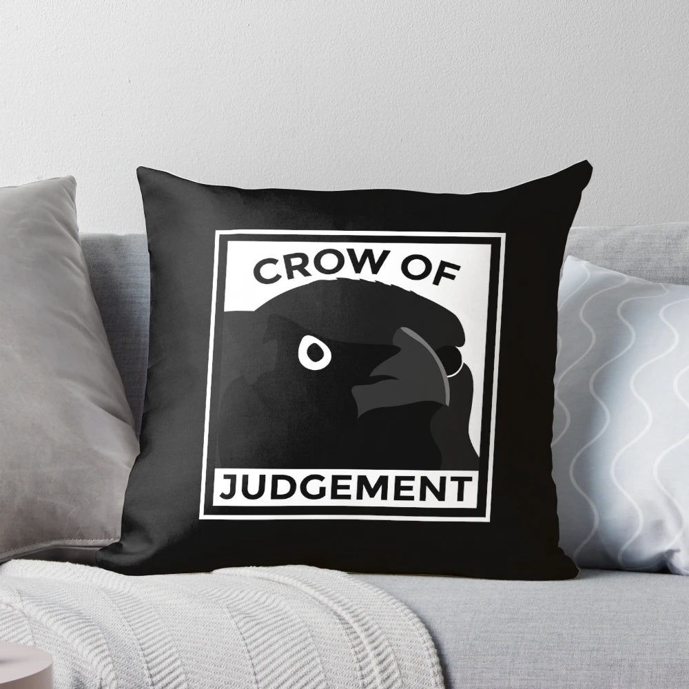 Pillow featuring the angry, furious, wrathful, and enraged "Crow of Judgement" meme
