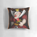 Vibrant digital illustration of the menacing Red Queen from Alice in Wonderland, commanding attention on a plush pillow design.