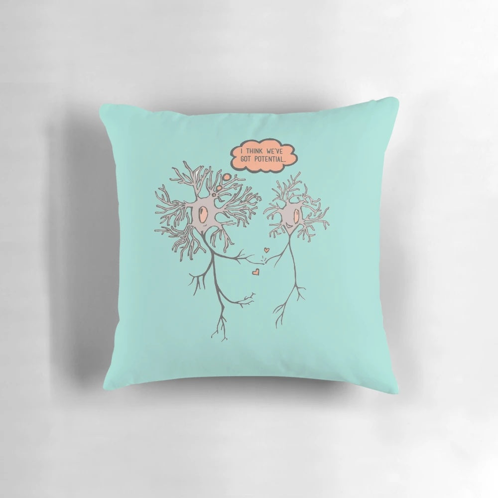 A plush pillow featuring a design of interconnected neurons, representing the potential of the human brain.