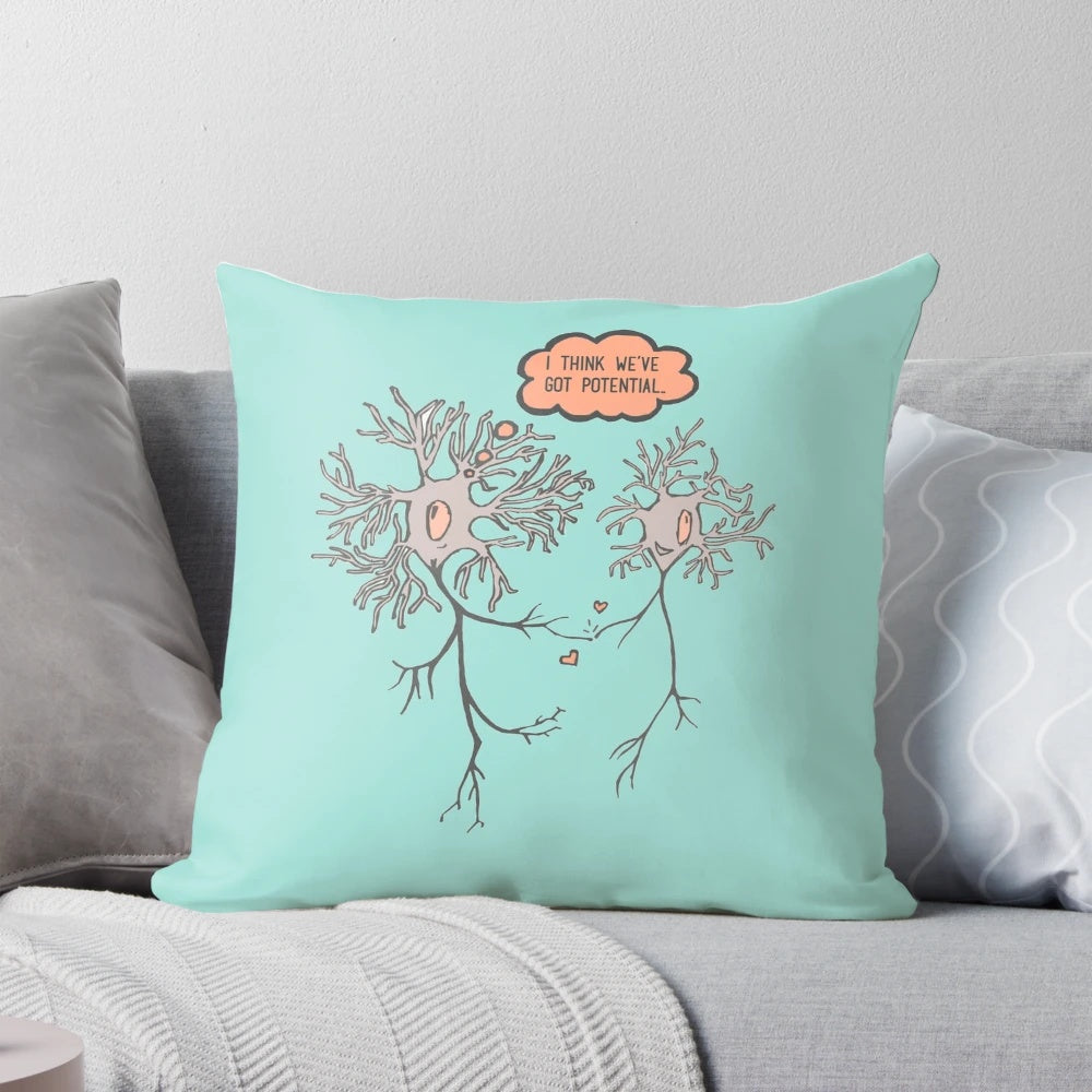 A plush pillow featuring a design of interconnected neurons, representing the potential of the human brain.