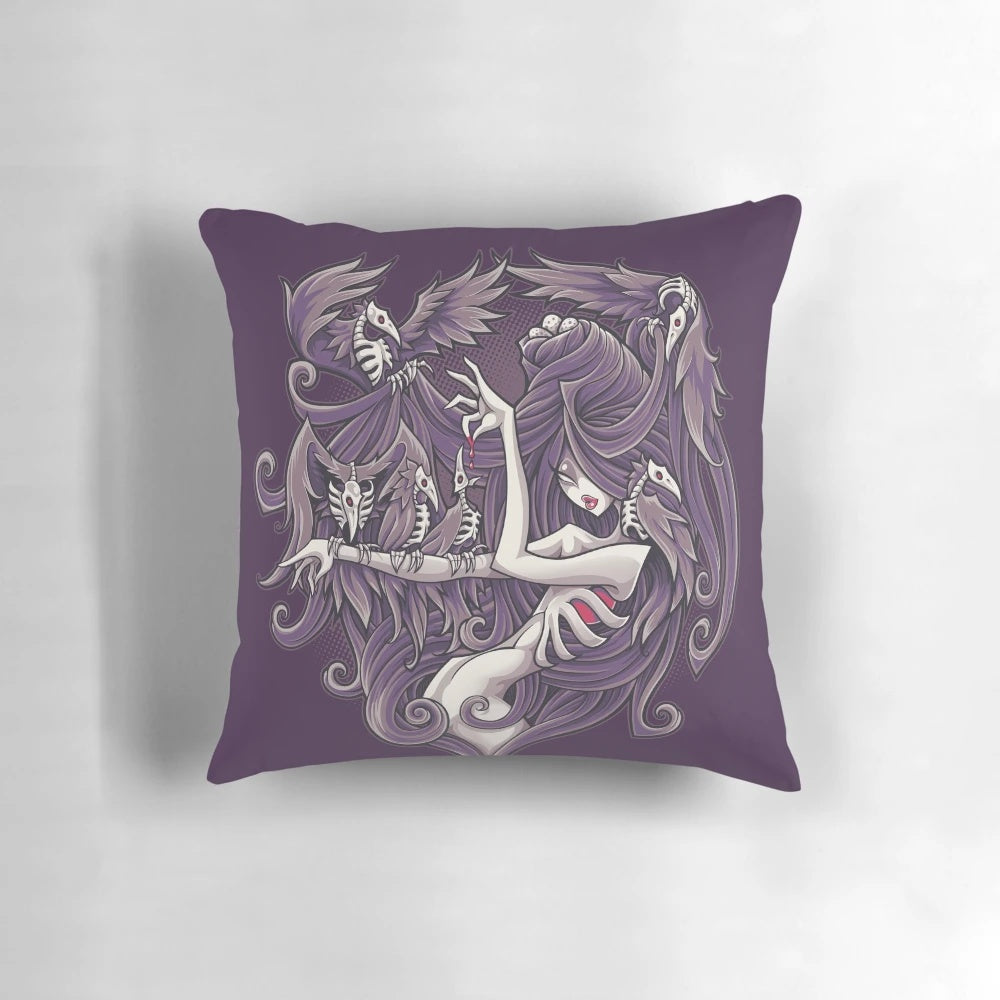 Ravenous Raven Pillow - Embrace Your Empowered Gothic Aesthetic