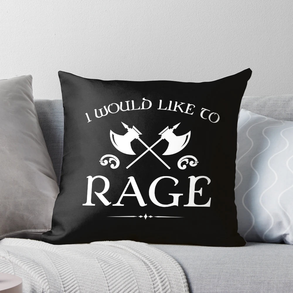 A plush Dungeons & Dragons-inspired pillow featuring a barbarian character in a fierce "rage" pose.