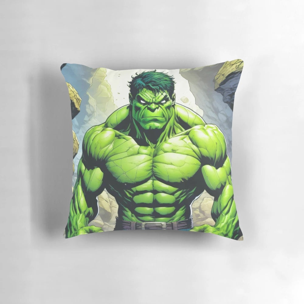 Angry Hulk-inspired pillow for Marvel fans and home decor enthusiasts