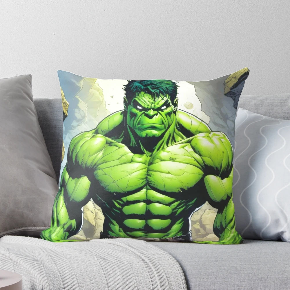 Angry Hulk-inspired pillow for Marvel fans and home decor enthusiasts