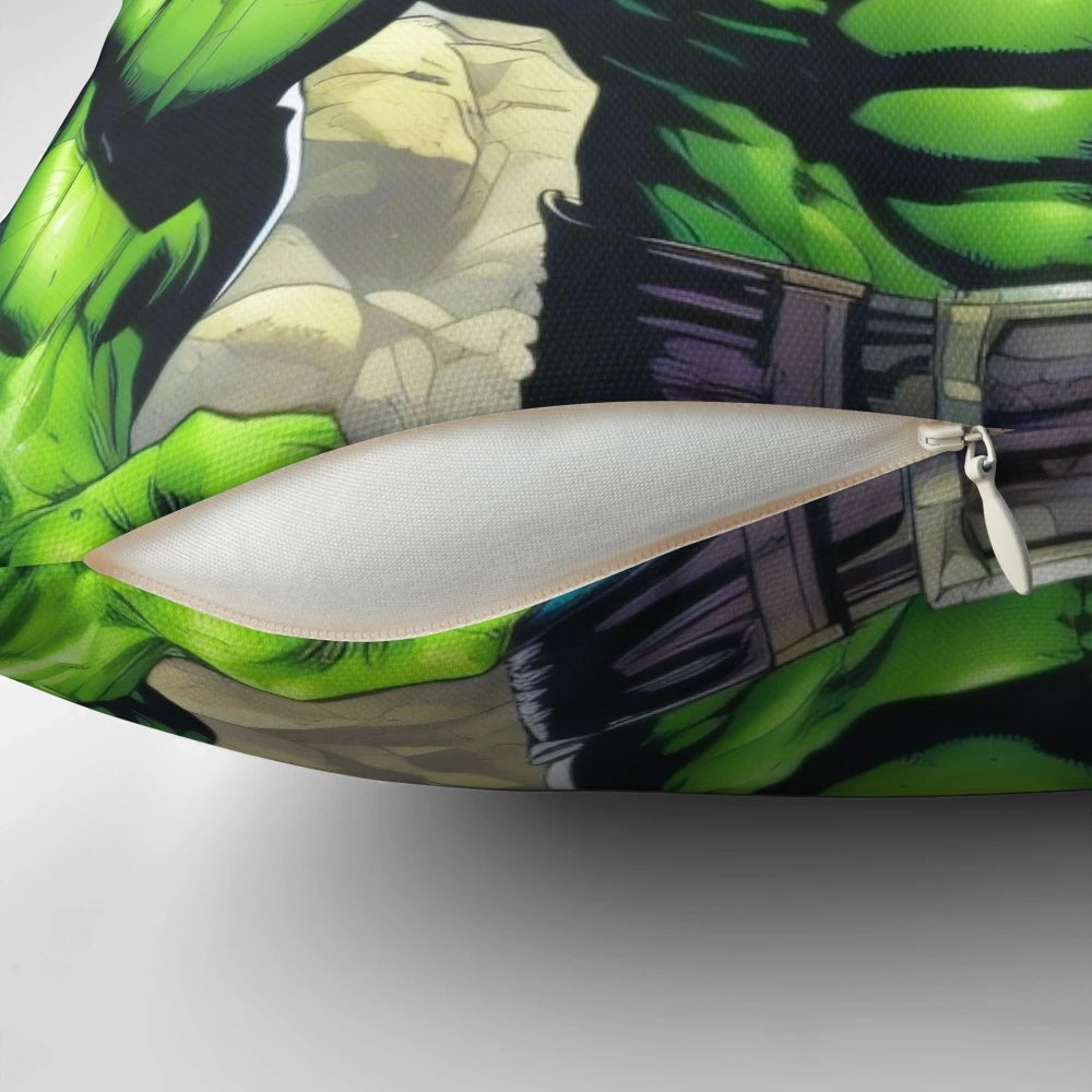 Angry Hulk-inspired pillow for Marvel fans and home decor enthusiasts