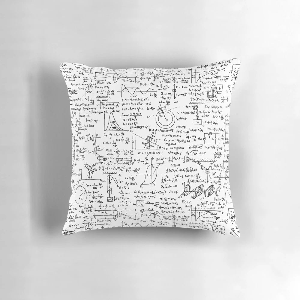 Physics Equations Pillow, featuring various mathematical formulas and equations on a stylish, high-quality cushion.