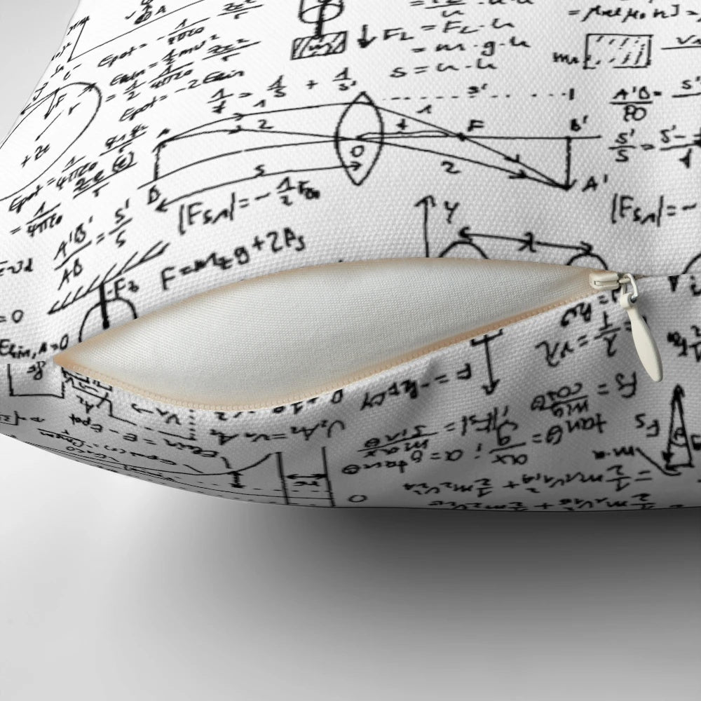Physics Equations Pillow, featuring various mathematical formulas and equations on a stylish, high-quality cushion.