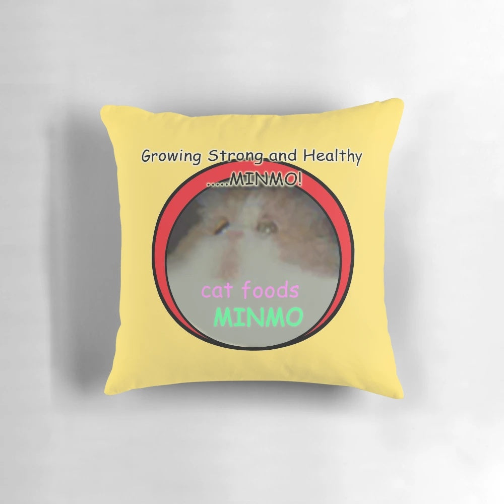A decorative pillow featuring a minimalistic MINMO cat, a nod to the Silent Hill 3 video game franchise.