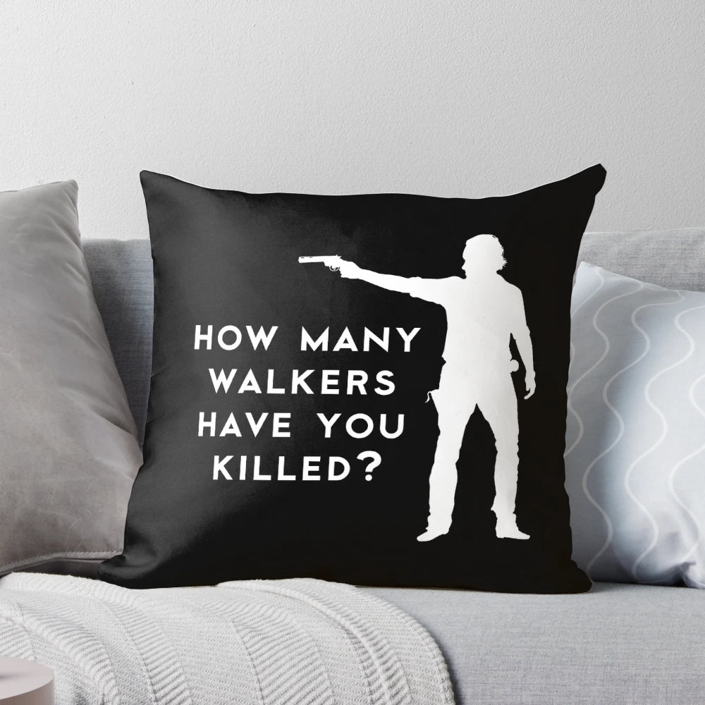 A plush, customizable pillow featuring a "How Many Walkers Have You Killed?" design, perfect for fans of The Walking Dead TV series.