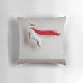 Whimsical image of a dog wearing a superhero cape, resting on a soft pillow