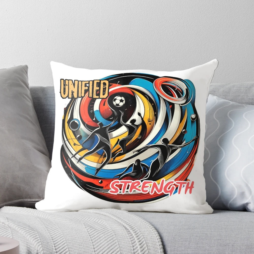 An empowerment pillow with a glowing sunburst design, symbolizing unity, strength, and determination.