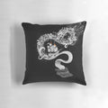 Unleashed Fantasy Imagination Pillow featuring a surreal, whimsical collage design with dragons, ships, fire, and other artistic elements.
