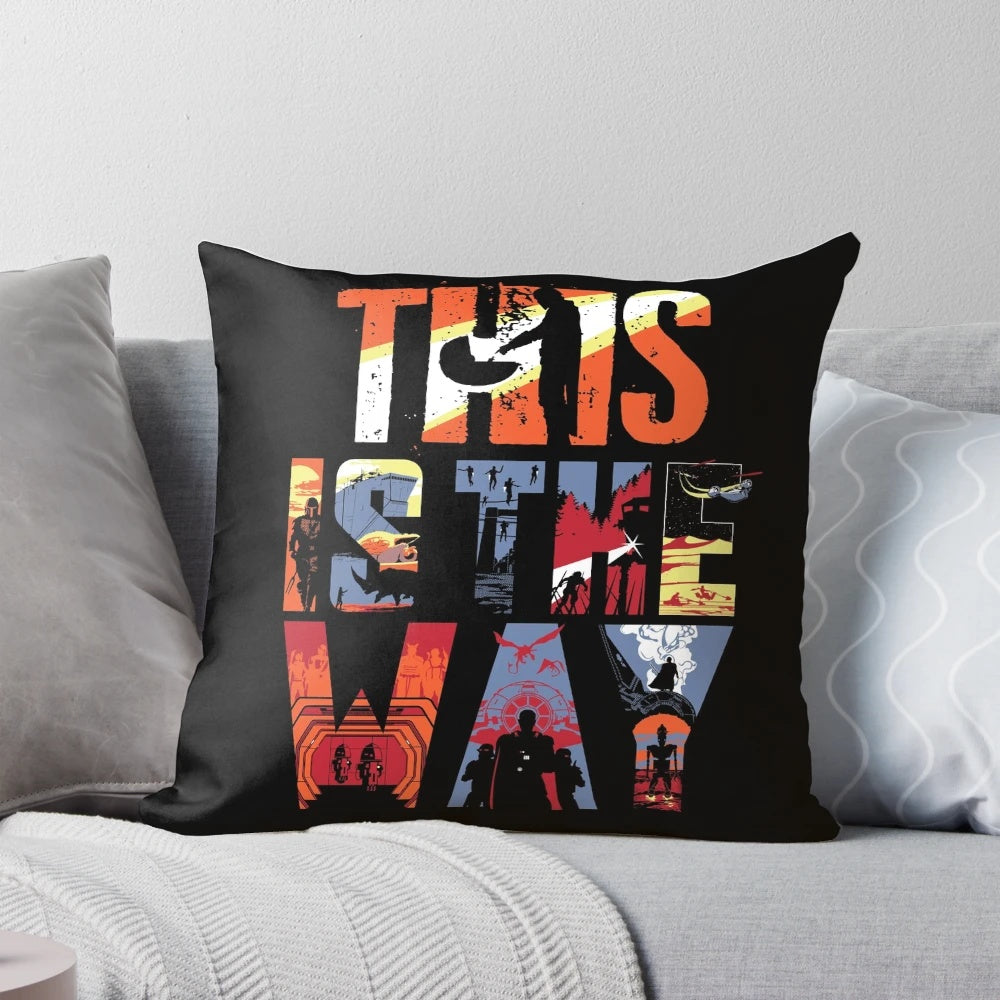 Mandalorian-themed Pillow with Characters and Spaceships