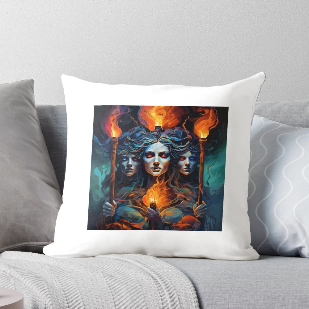 Hecate, the Greek goddess of magic, featured on a stylish and comfortable pillow.