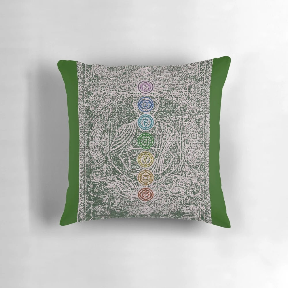 Ancient Chakra Pillow with Vibrant Colors and Spiritual Symbols