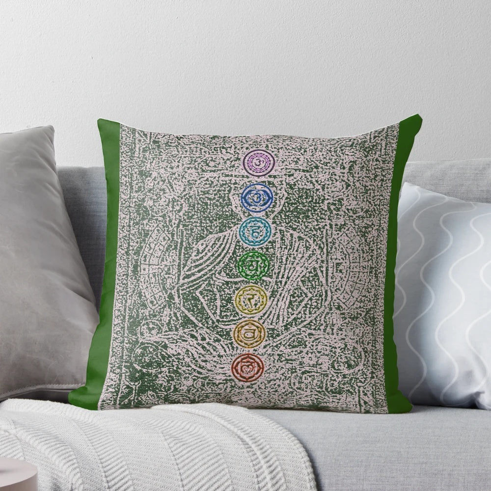 Ancient Chakra Pillow with Vibrant Colors and Spiritual Symbols