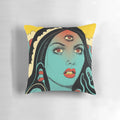 Vibrant yellow divination pillow with occult and psychedelic design, perfect for awakening your third eye and enhancing your psychic abilities.