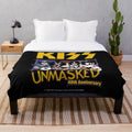 Unmasked Kiss band fan art design on a plush blanket