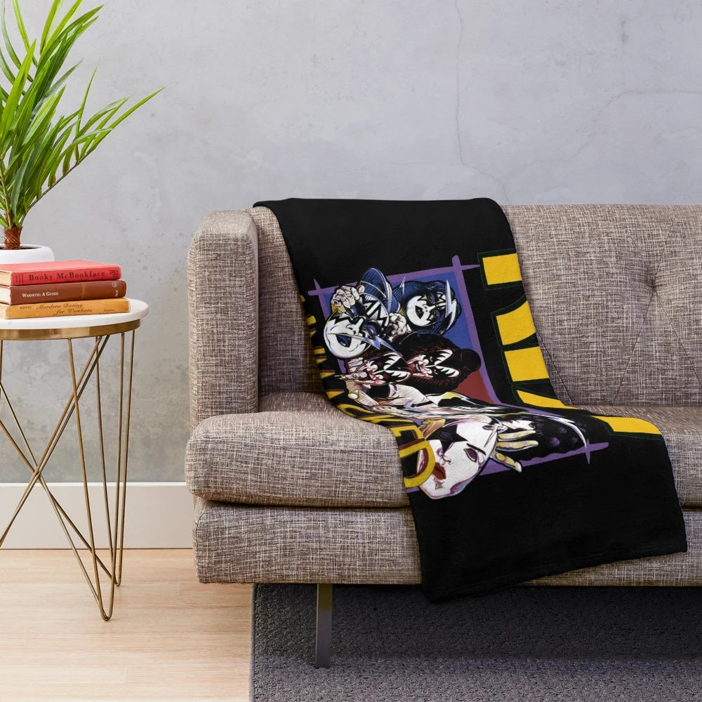 Unmasked Kiss band fan art design on a plush blanket