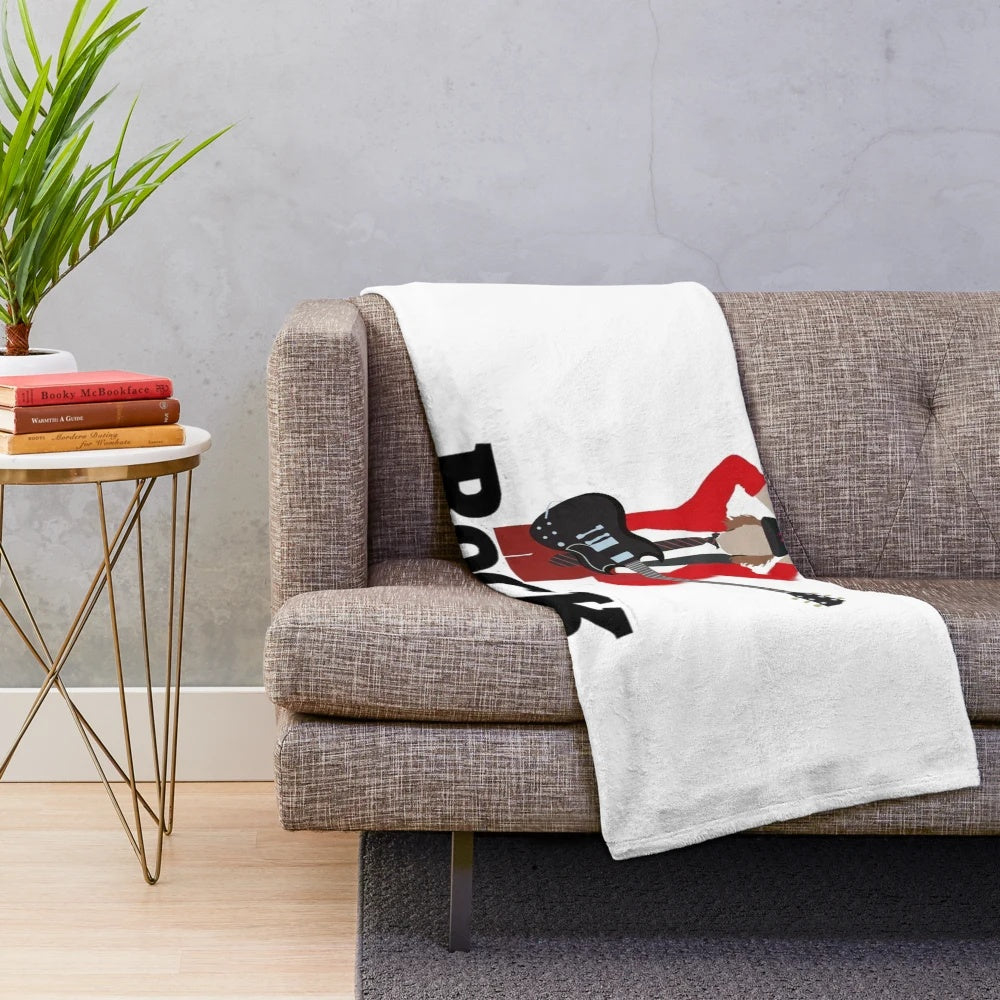 ACDC-inspired plush blanket with band logo and imagery