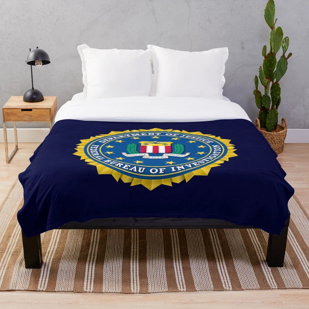 Unofficial FBI Themed Plush Blanket with Department of Justice, National Security, and Domestic Intelligence Designs