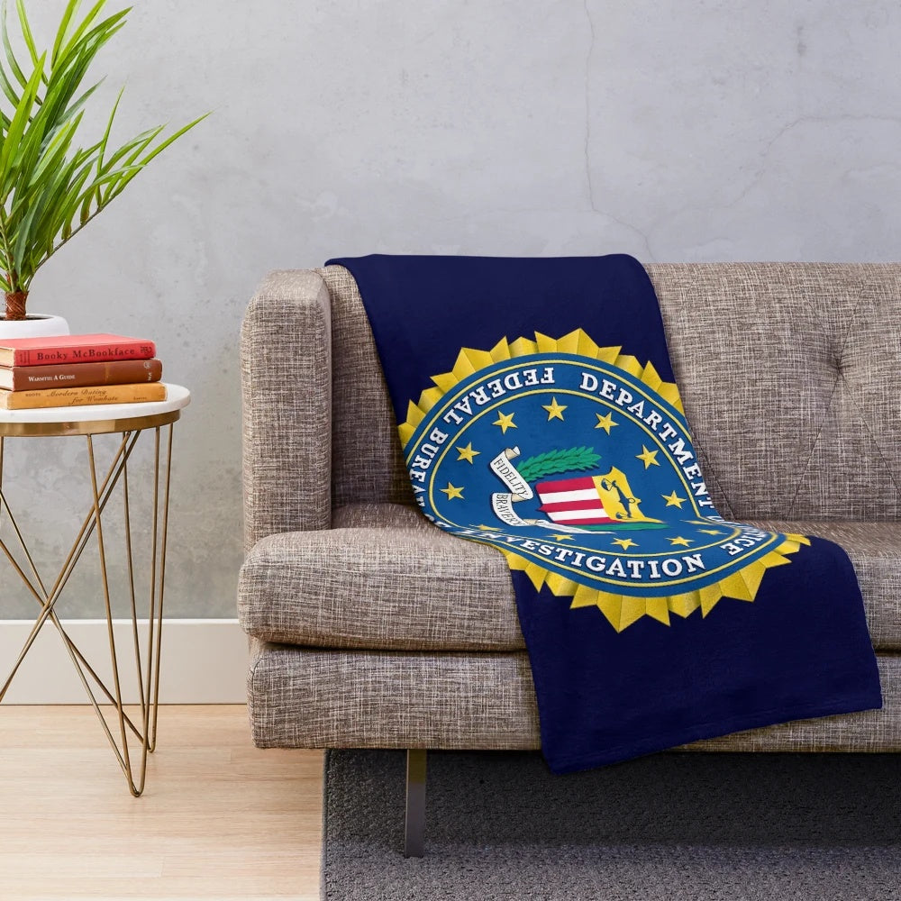 Unofficial FBI Themed Plush Blanket with Department of Justice, National Security, and Domestic Intelligence Designs