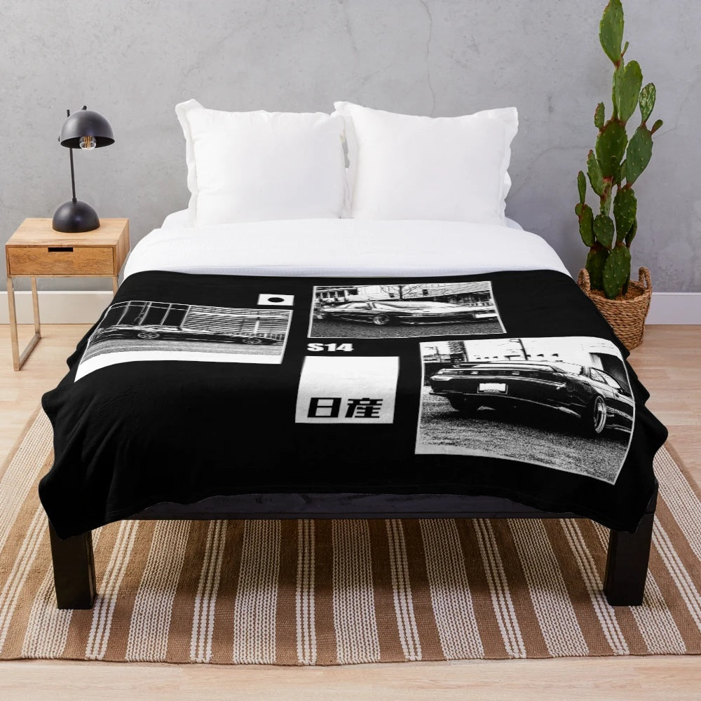 Nissan S14 Silvia Kouki inspired plush blanket in black and white color