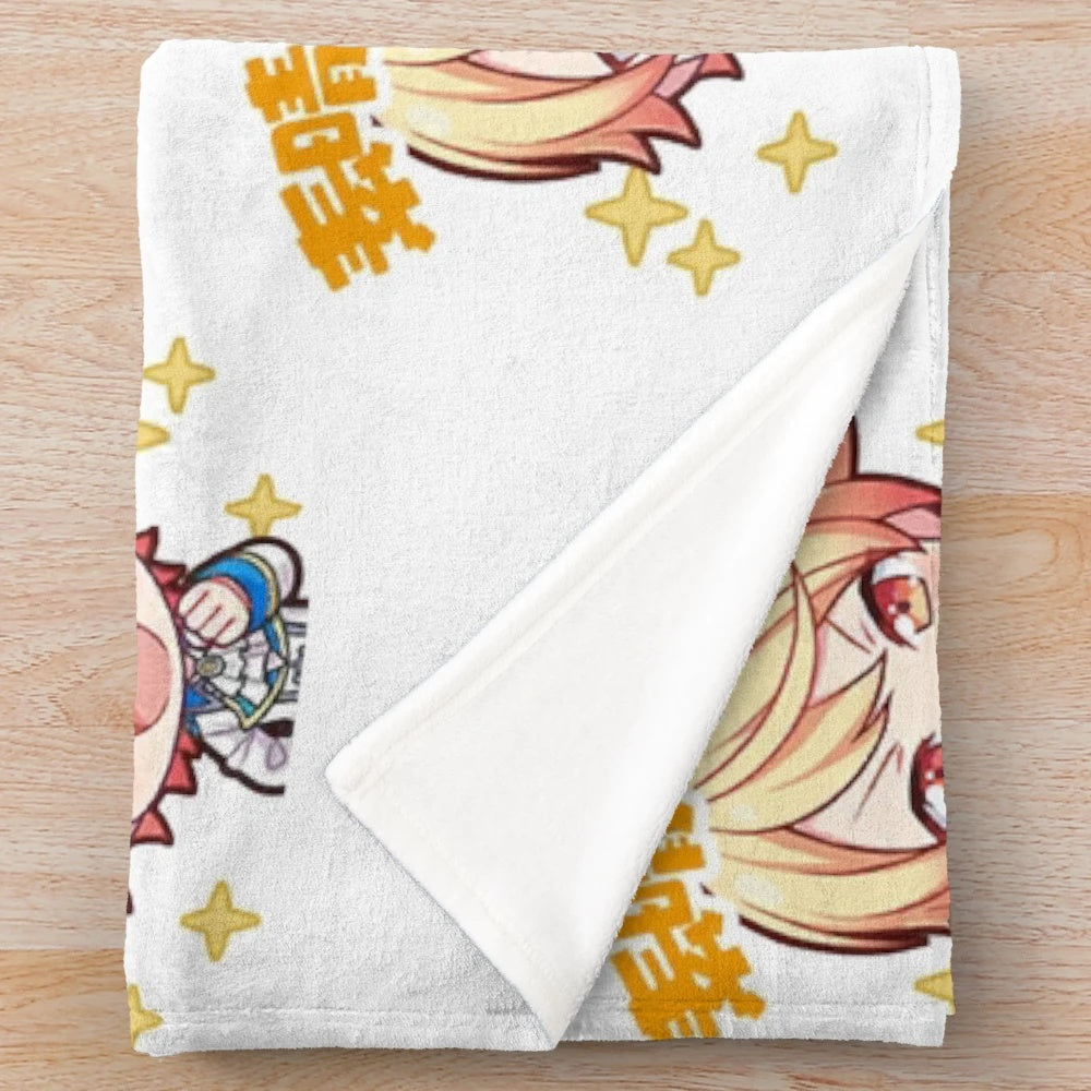 Tsukasa Tenma from Project Sekai anime on a cozy plush blanket
