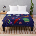 Blue plush blanket with TAZ-inspired pattern