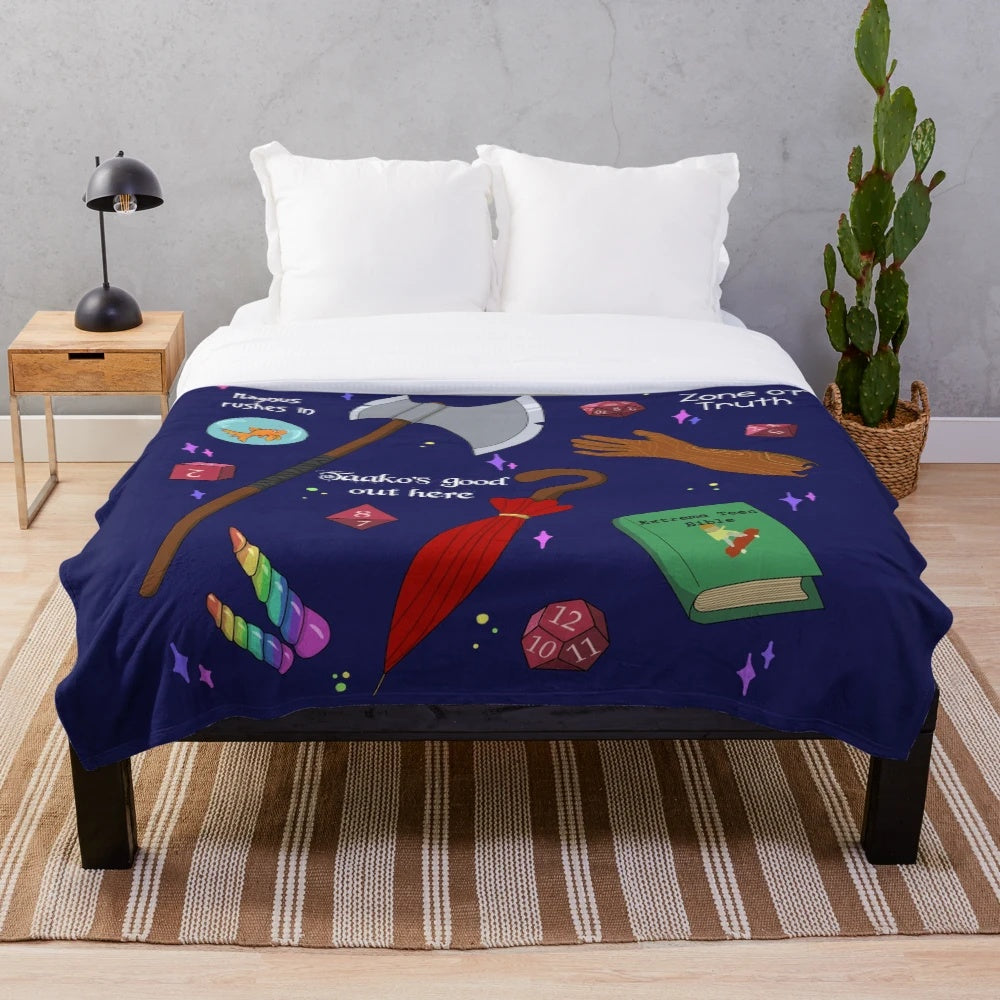 Blue plush blanket with TAZ-inspired pattern